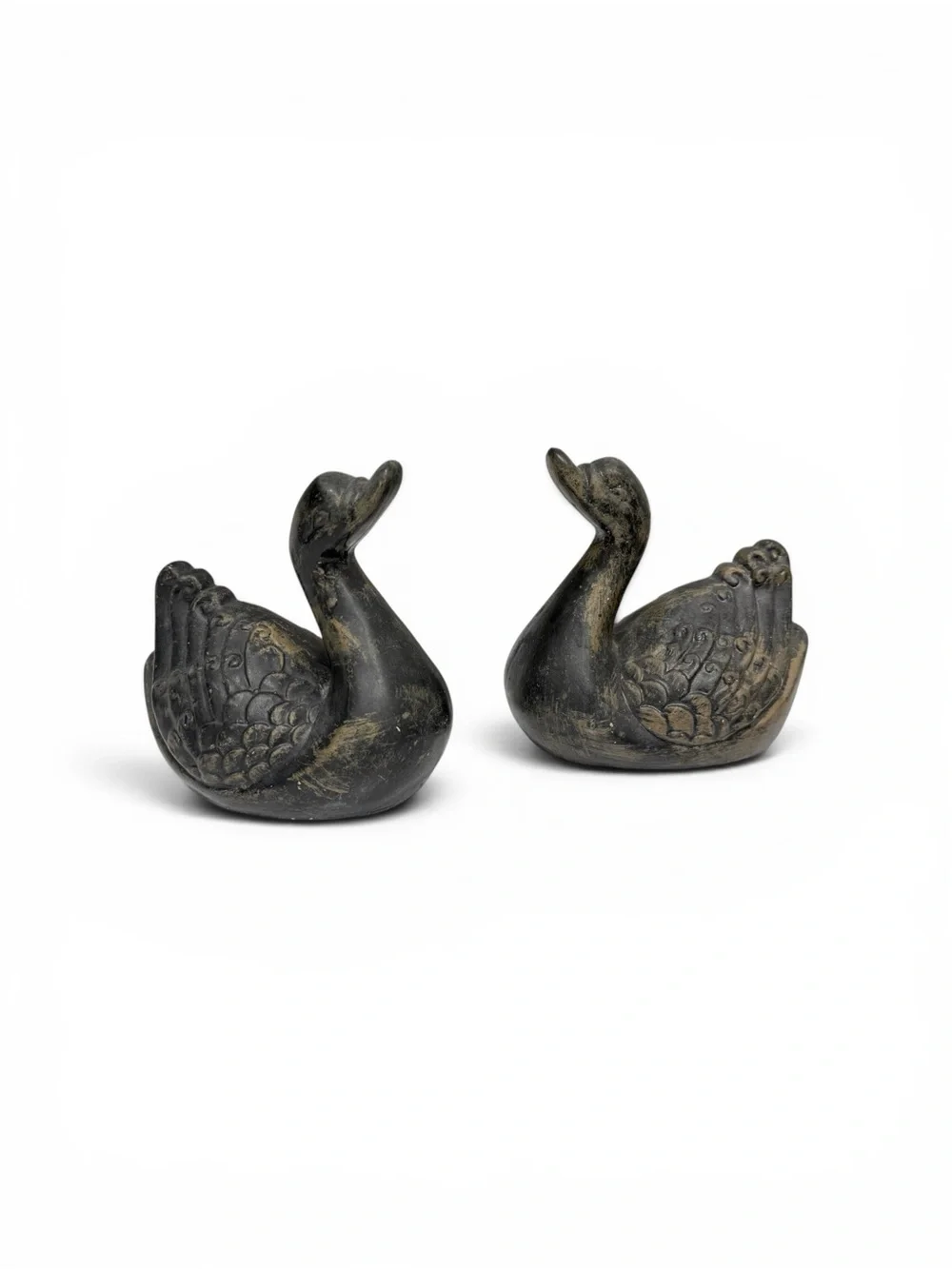 Vintage MCM Swan Figurine Pair • Black Matte with Gold Accent